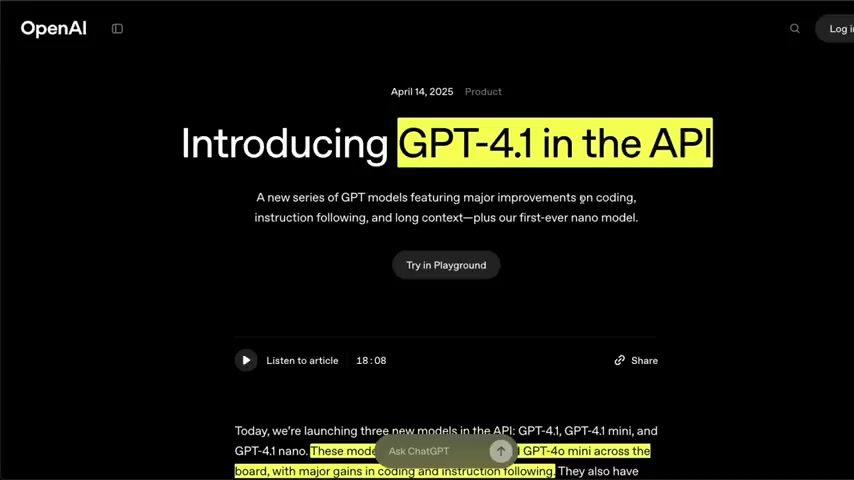 OpenAI GPT 4.1 API全面解析:性能提升与行业影响