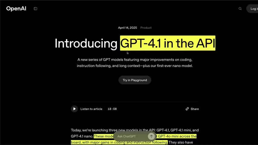 OpenAI GPT 4.1 API全面解析:性能提升与行业影响