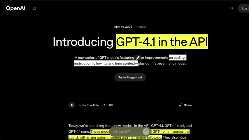 OpenAI GPT 4.1 API全面解析:性能提升与行业影响