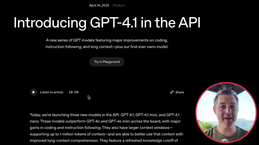 OpenAI发布GPT 4.1:API独享,性能卓越,成本更低!