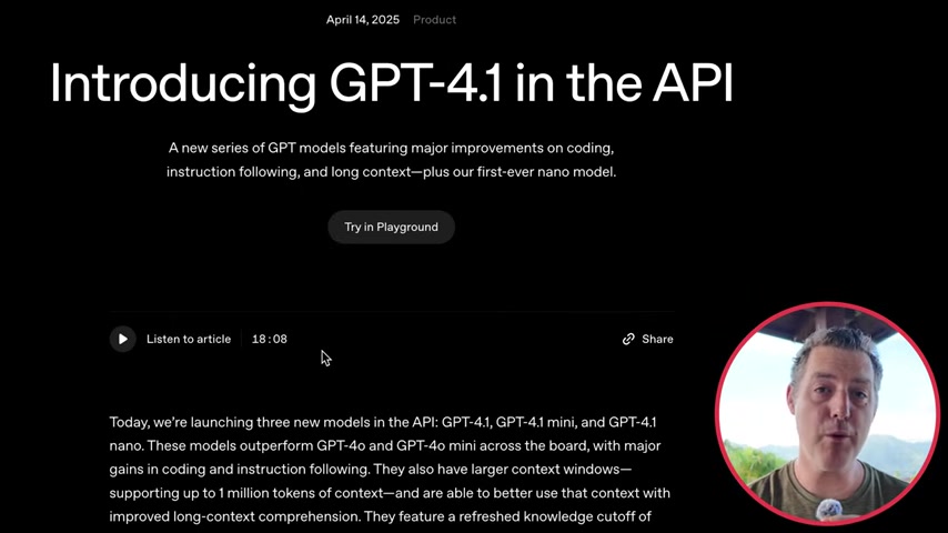 OpenAI发布GPT 4.1:API独享,性能卓越,成本更低!